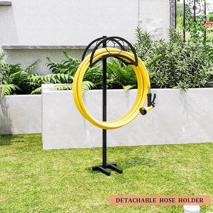 Garden Hose Holder Freestanding Hose Holder Heavy Duty Metal Detachable Hose Reel Stand Water Hose rack For Outside (Black, 15.35 * 6.3 * 41.34)