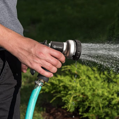 AUTOMAN-Garden-Hose-Nozzle, ABS Water Spray Nozzle, 7 Adjustable Watering Patterns, Slip Resistant for Watering Plants, Lawn& Garden, Washing Cars, Cleaning, Showering Pets & Outdoor Fun.Silver Color