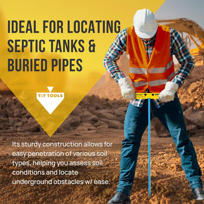 T&T Tools Smart Stick Metal Soil Probe - T-Handle Probing Rod, Steel Rods, 60-Inch Long Metal Rod w/ 3/8" Hex Rod, Locating Tools, Plumbing Tools, Landscaping and Gardening Tools