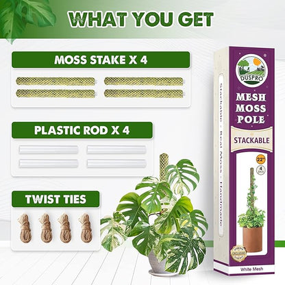 DUSPRO Stackable Mesh Moss Pole for Plants Monstera Potted Plant Stakes for Indoor Plants Extendable Plant Pole Moss Sticks for Plants Climbing Vine Supporting Monstera Trellis 4Pack 71''