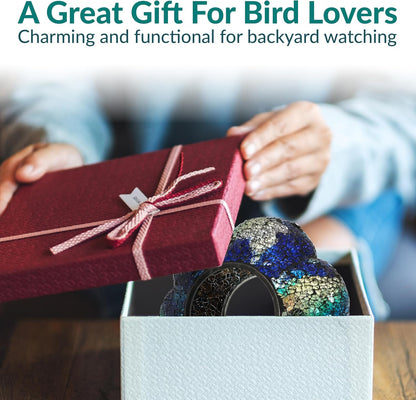 Sunnydaze 10-Inch Glass Mosaic Hanging Bird Feeder for Outdoors - Fly-Through Wild Bird Feeder - Indigo Flower Mosaic