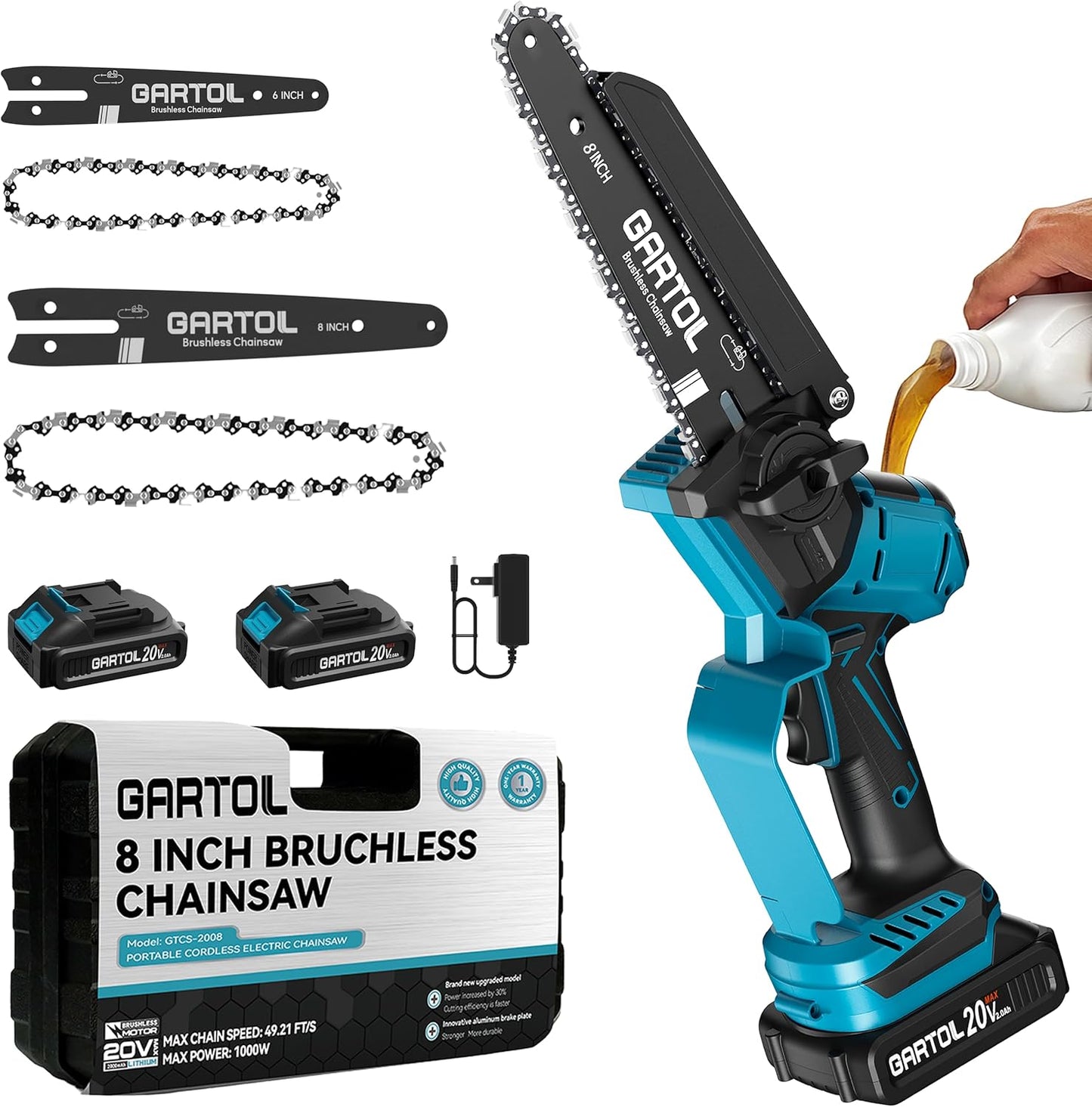Mini Chainsaw 8” & 6” Compatible with Makita 18V Batteries, Cordless, Brushless Motor, Includes 2×20V Batteries & Charger, Lightweight Handheld Electric Chainsaw for Tree Trimming & Wood Cutting