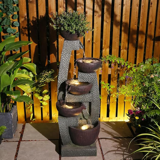 47.5" H Water Fountain Outdoor with LED Lights & Pump, 5-Tier Cascading Outdoor Fountain for Garden,Patio,Porch,Backyard,Home Art Decor Gifts for Housewarming