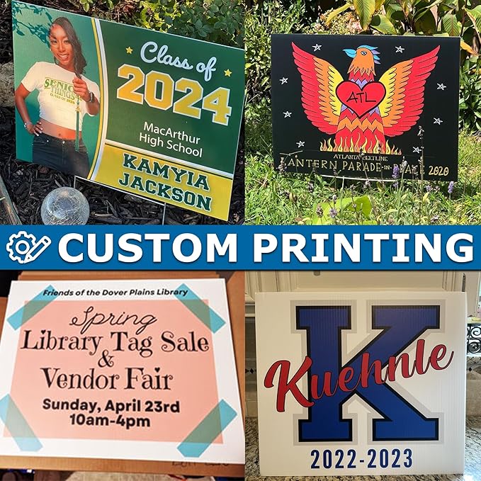 Vispronet 50 Pack 24in x 18in Custom Yard Signs with Stakes, Create Your Own Sign, Single or Double Sided Print, Bulk Personalized Lawn Signs, 4mm Corrugated Plastic Material, Weather-Resistant Board