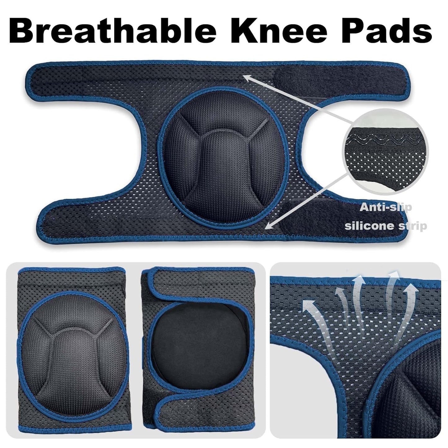 Soft Knee Pads for Women, Mens Knee Pad for Scrubbing Cleaning Floors, Breathable Gardening Knee Protector for Yard Roof Construction Work, Adjustable Knee Cushion with Strap for Adult, Blue Small