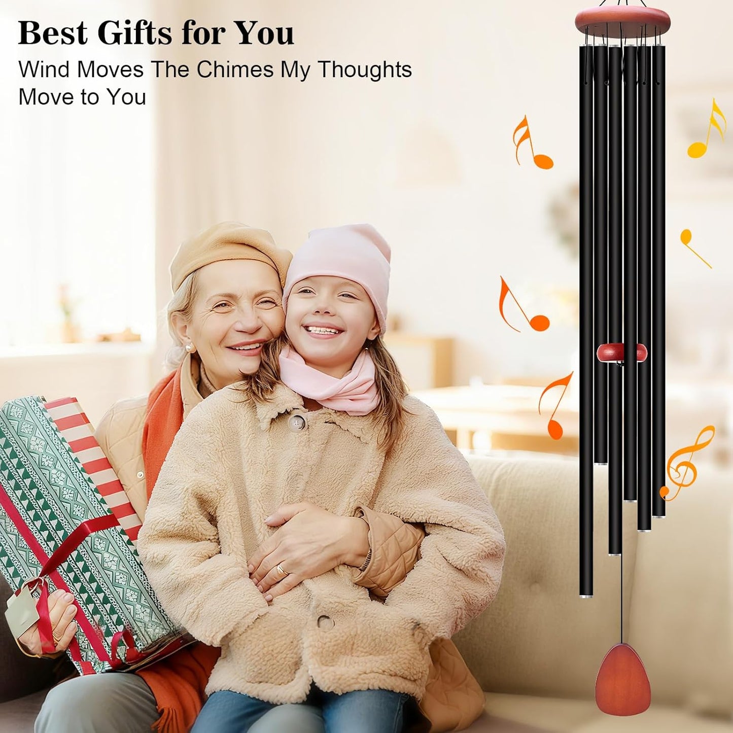 Large Wind Chimes for Outside Deep Tone, Soothing Melodic Memorial Sympathy Wind Chime, Suitable Outdoor Garden Decor, Gift for Mom Women Neighbors (Black Wind Chime -56 in)