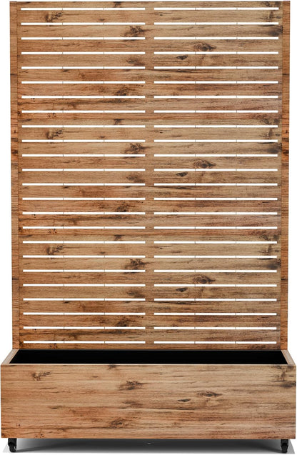 Raised Garden Bed with Trellis and Wheels,73"x47"x16" Metal Raised Garden Bed,Brown Wood Finish Metal Planter with Climbing Trellis for Vines & Vegetables