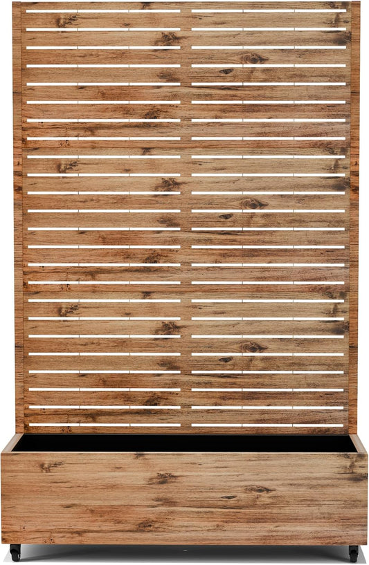 Raised Garden Bed with Trellis and Wheels,73"x47"x16" Metal Raised Garden Bed,Brown Wood Finish Metal Planter with Climbing Trellis for Vines & Vegetables