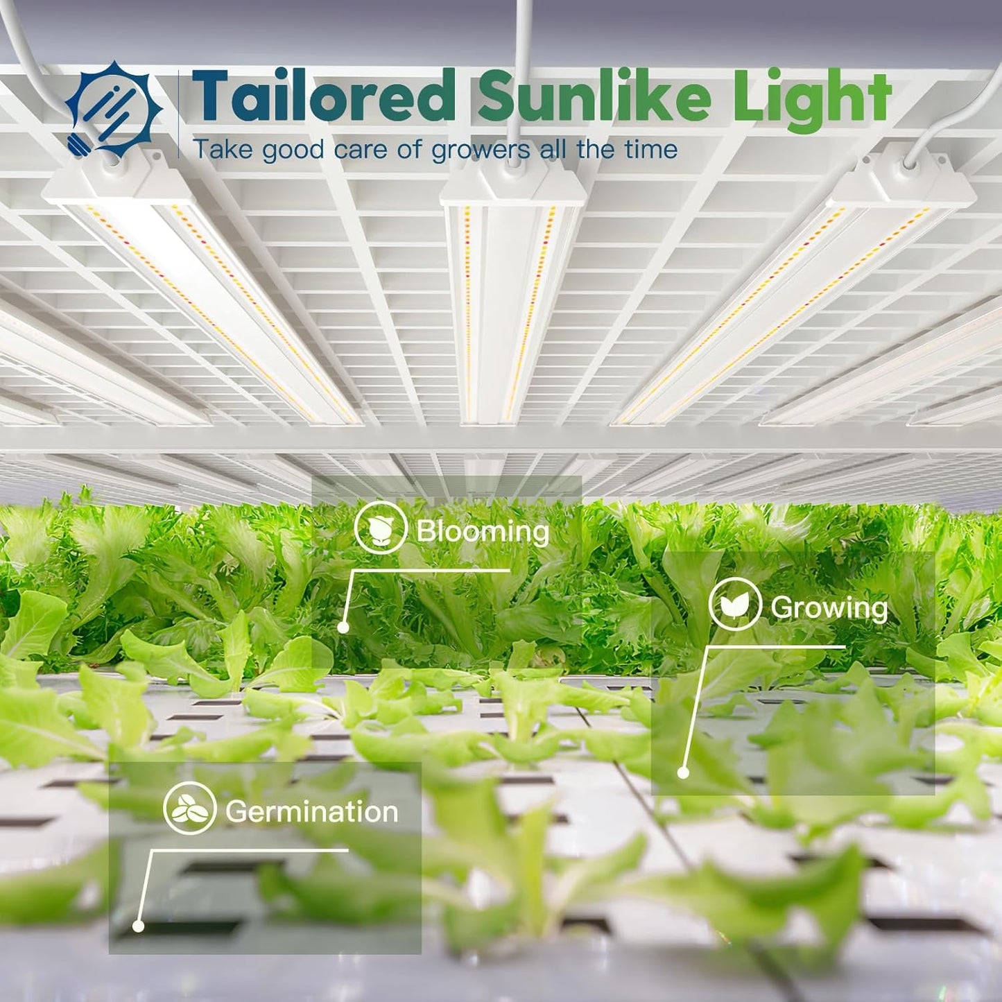 FREELICHT 1 Pack 4ft LED Grow Light with Timer, 60W (350W Equivalent), Sunlike Full Spectrum Integrated Plant Light for Hydroponic Indoor Plant Seedling Veg and Flower, Plug in with 3 Timing Modes