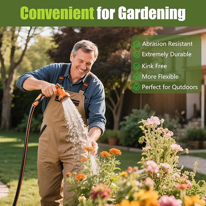 25FT Garden Hose Heavy Duty x 5/8", Lightweight Flexible Water Hose with Nickel-plated Fittings, Kink-Free, Leak-Proof, Easy Storage for Yard Lawn Care Male to Female