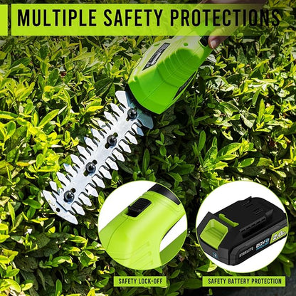 STEELITE Hedge Trimmer Cordless, 21V Handheld Shrub & Bush Trimmer Electric with 2 x 2.0Ah Batteries, Fast Charger, Mini Grass Trimmer for Effortless Trimming