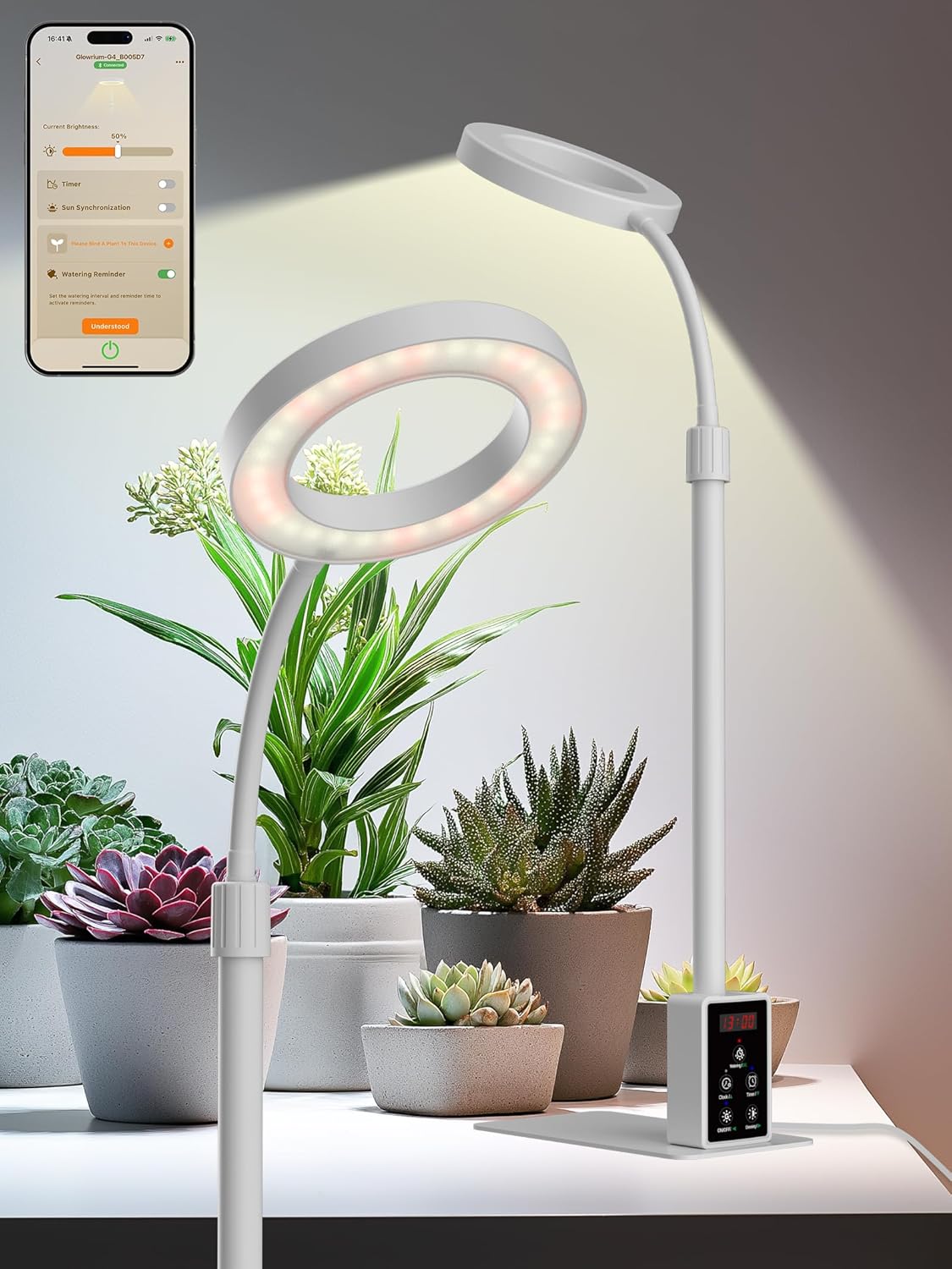 Grow Light with Stand, LED Plant Light for Indoor Plants, Full Spectrum Grow Lamp, Adjustable Height (White, 12W)