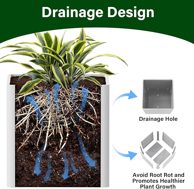 Large Outdoor Square Planter 20" L x 20" W x 21" H,White Square Planters for Indoor and Outdoor All-Weather Use