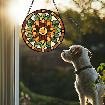 Stained Glass Window Hanging - Yellow Green Boho Style Flowers Sun Catcher for Door Garden Home Decor Suncatcher Christmas Mother's Day Birthday Gifts for Women Mom Girl Nana Friend 9.8 in