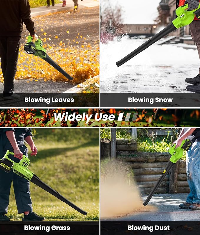 21V Lightweight Leaf Blower Cordless with Battery and Charger 2 x 4.0Ah Powerful 2-Speed Electric Blowers for Lawn Care, Blowing Leaves, Patio, House, Depot (Green)