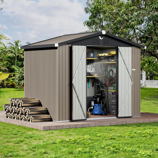 8x6 FT Outdoor Storage Shed,Metal Tool Sheds,Waterproof Outside Storage Shed,Large Storage Building with Lockable Door