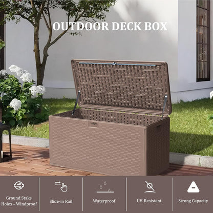 TARKARI Premium Pro Edition 73 Gallon Lockable Resin Deck Box, Waterproof & UV-Resistant Outdoor Storage Box for Outdoor Cushion Storage, Garden Tools & Pool Accessories Storage, Brown