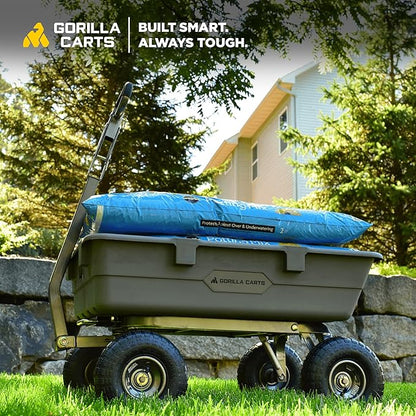 Gorilla Carts Heavy-Duty Poly Dump Cart, 5 Cu Ft Tub, 800 lb Haul Capacity, Gray – Towable Utility Wagon with Quick-Release Dumping & Pneumatic Tires for Yard, Landscaping and Gardening