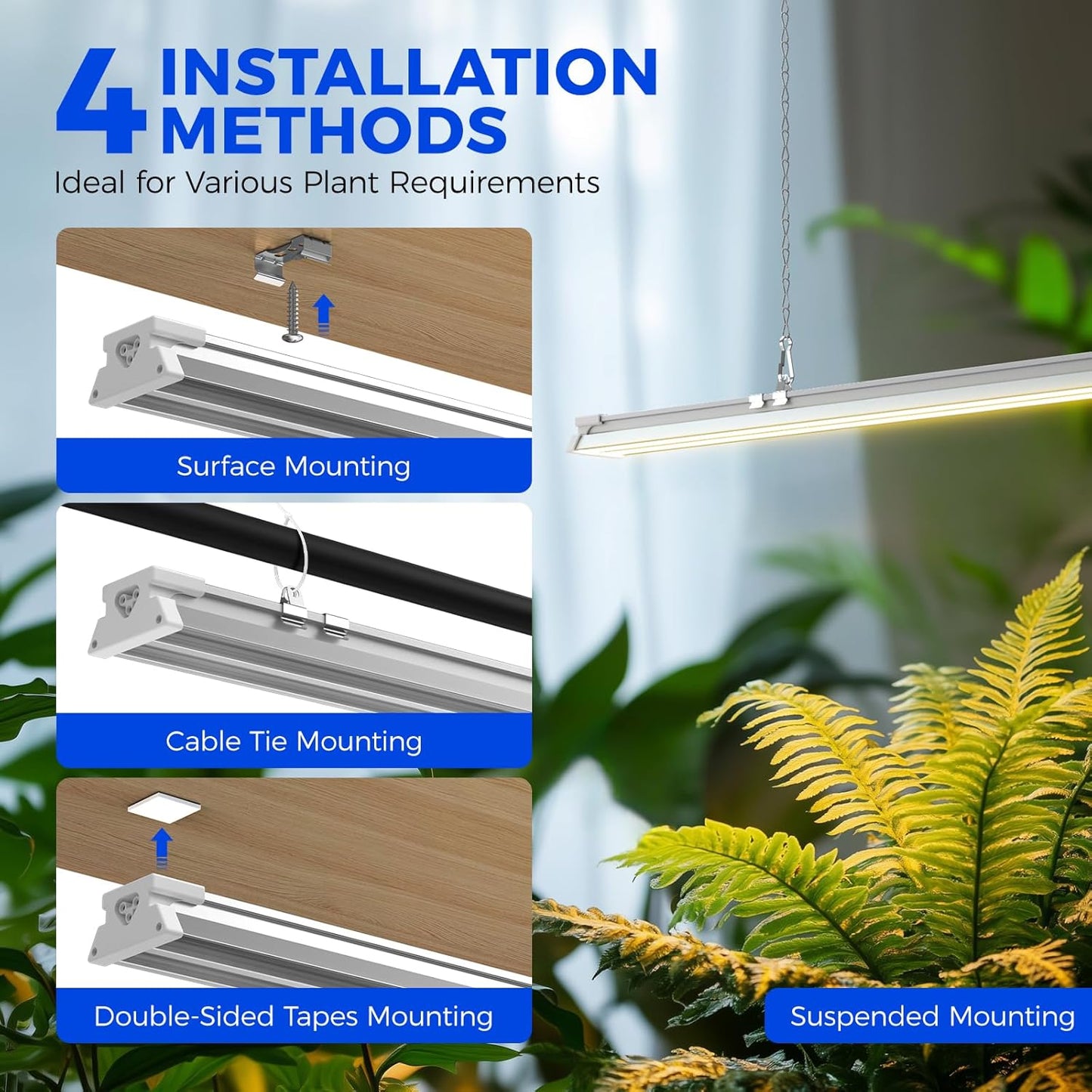 Barrina TX-S60 4FT Grow Light for Indoor Plants, 240W(4 x 60W, 1680W Equivalent), High PPFD, Full Spectrum with 660nm Red LEDs, Mechanical Timer, Linkable, Hanging Plant Light for Seedling, 4 Packs