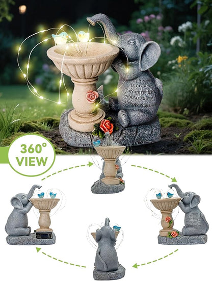Solar Garden Outdoor Statues Decor, Elephant with Birdbath Garden Decor for Home House, Yard Art Lawn, Ornaments, Porch Patio, Balcony - Birthday Gifts for Grandma Mom Women