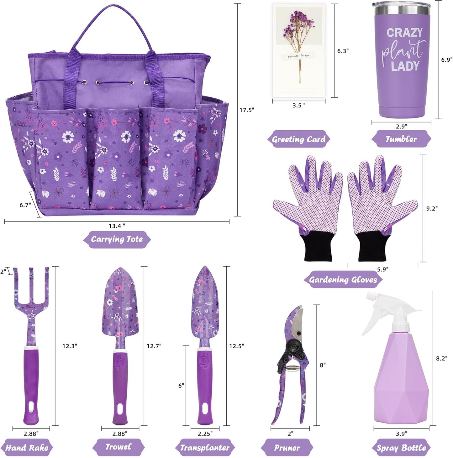 Gardening Gifts for Women, Garden Tool Set, Heavy Duty Gardening Hand Tools with Garden Tool Bag, Purple