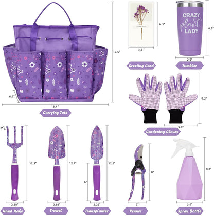 Gardening Gifts for Women, Garden Tool Set, Heavy Duty Gardening Hand Tools with Garden Tool Bag, Purple