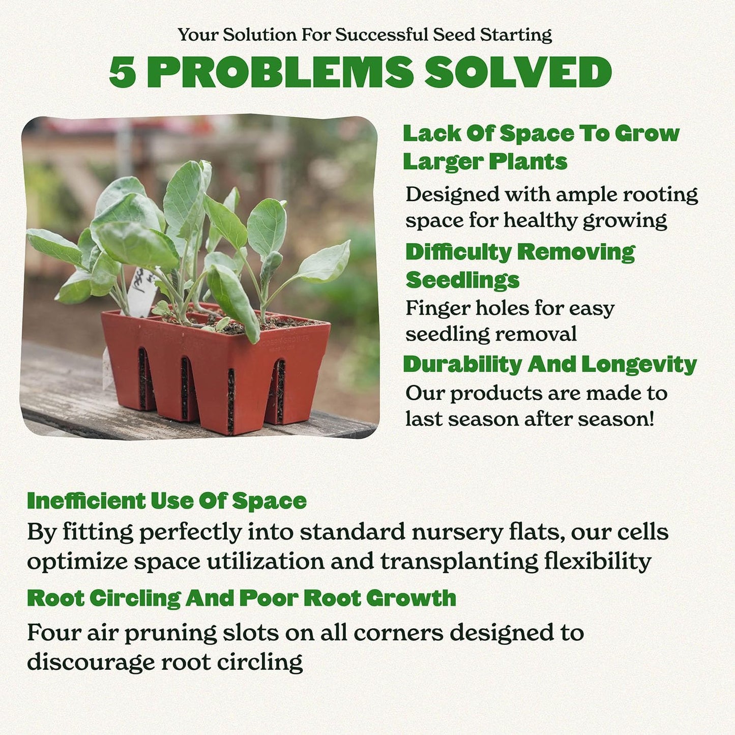 Epic Gardening Reusable Seed Starter Tray - Easy Watering Seed Starting Trays - Gardener Friendly Plant Trays for Seedlings | UV-Treated & BPA-Free -6-Cell Seed Starting Trays - 6 Trays/Terracotta