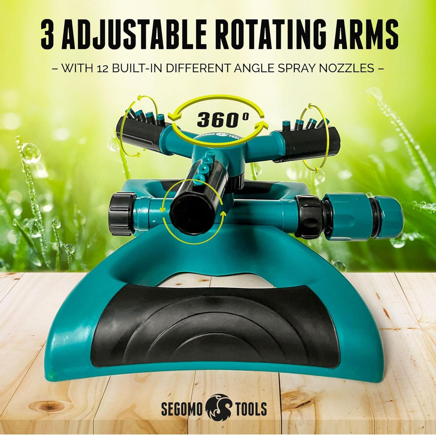 Sprinkler for Yard - 360 Degree Rotating Lawn Sprinkler with Base, Adjustable Spray 13-49ft, 1/2" Hose Connector for Garden & Large Yards