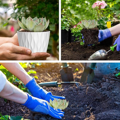 12 Pack 4 Inch Small Plant Pots with Saucers, Waffle Texture Plastic Planters with Drainage Holes for Indoor and Outdoor Plants, Flowers, Herbs, Succulents, and Seedlings, White