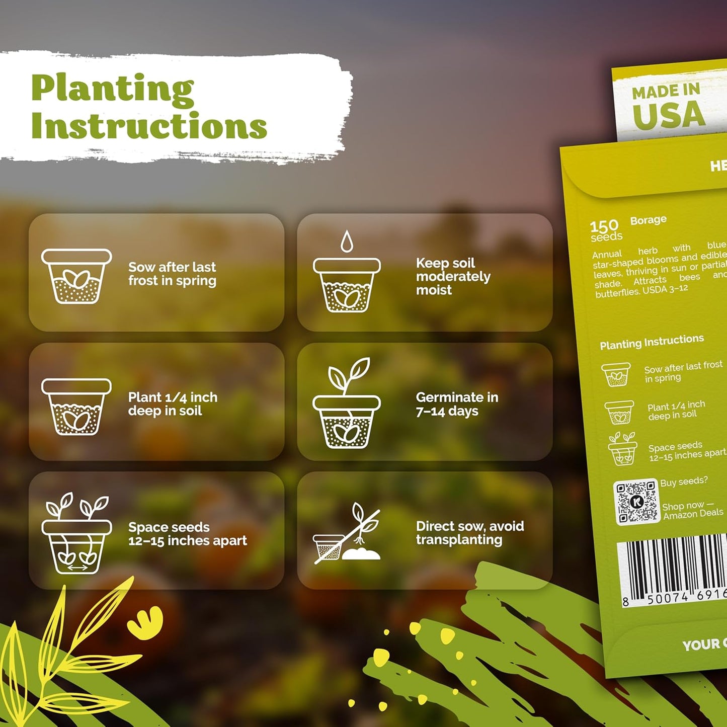 KVITER 150 Borage Seeds (Borago officinalis) - Blue Strawflower, Edible Flower for Teas, Attracts Pollinators - Organic & Heirloom Herb Seeds for Planting in Outdoor & Indoor Garden, Beds, Containers