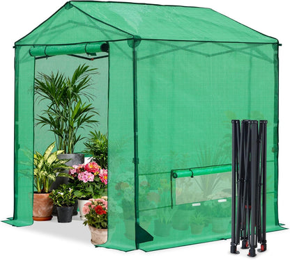 COOS BAY 6x6 FT Portable Walk-in Greenhouse, Pop up Outdoor Green House with Power Access Openings, Zippered Doors & Windows, Durable PE Cover, Green