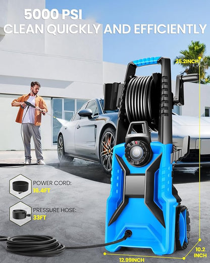 5000PSI Pressure Cleaner 4.0 GPM Adjustable Pressure,4.0 GPM Power Cleaner with Foam Cannon,4 Nozzles,33FT Hose and 500ml Soap Bottle for Home/Cars/Driveways/Patios/Fences