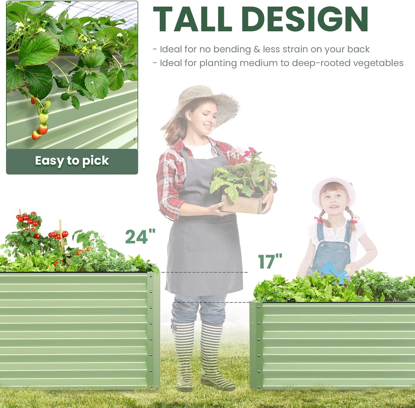 Galvanized Raised Garden Bed Box Outdoor 24" Tall Raised Garden Beds Outdoor Garden Planter Raised Beds for Gardening Outdoor Raised Metal Raised Garden Beds for Vegetables 48"X36"X24", Sage Green