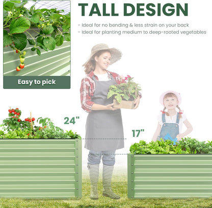 Galvanized Raised Garden Bed Box 24" Tall Beds for Gardening Planter Outdoor Garden Boxes Raised Metal Beds for Vegetables 72"X36"X24", Sage Green