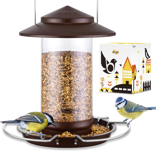 iBorn Bird Feeder Metal Squirrel Chew-Proof Bird Feeders for Outdoors Hanging for Cardinal Outside, Holds 1.5LB Seed with 3 Perchs, Bronze (Seed is not Included)