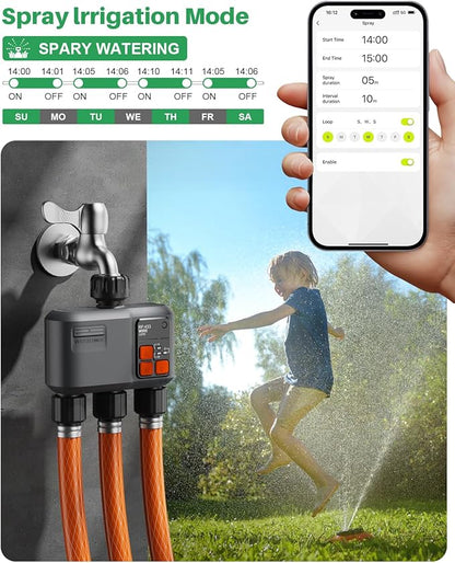WiFi Sprinkler Timer 3 Zone with 984 Feet RF Gateway, 3 Outlet Smart Water Timer for Garden Hose with Rain Delay/Manual/Automatic,WiFi Water Hose Timers for Garden & Lawns