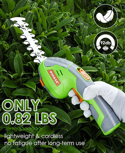 Cordless Grass Shear & Hedge Trimmer - 2 in 1 Handheld 7.2V Small Electric Bush Trimmer, 2.0Ah Rechargeable Battery Powered Shrub Trimmers Grass Cutter for Garden, Yard, Lawn Care - Grey/Green