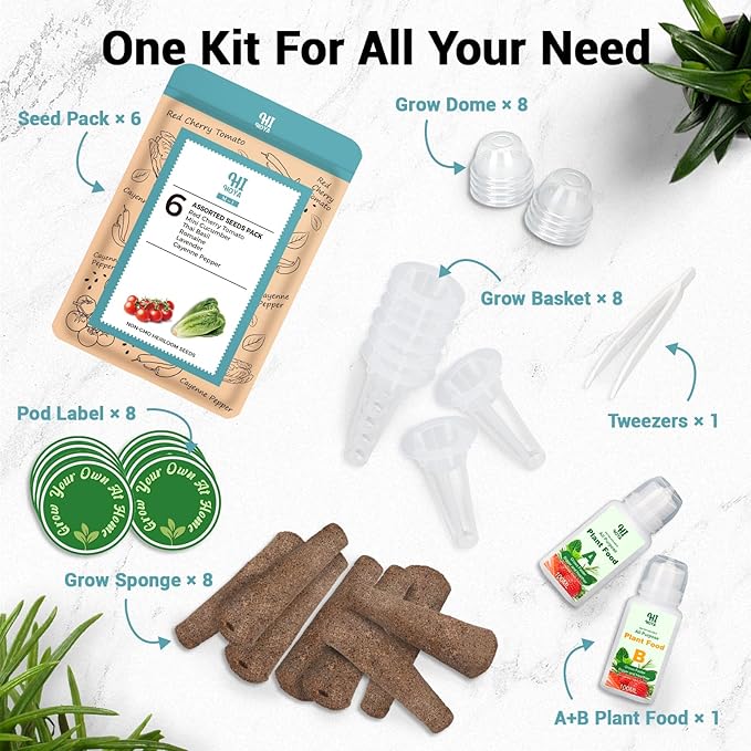 Assorted Seed Pods for All Hydroponics Growing Systems, 8 Pods with 600+ Seeds of Romaine, Basil, Cherry Tomato, Cucumber, Cayenne Pepper and Lavender