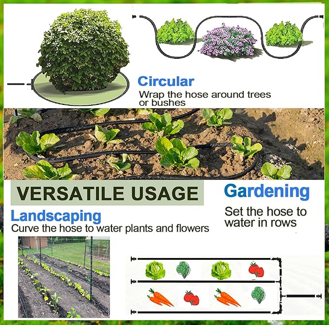 1/4 inch Soaker Hose Tubing for Drip Irrigation, 100FT Garden Beds Soaker Irrigation Tubing Hose with Various Accessories Rubber Longer Lasting Drip Irrigation Save 70% of Water for Garden and Yard