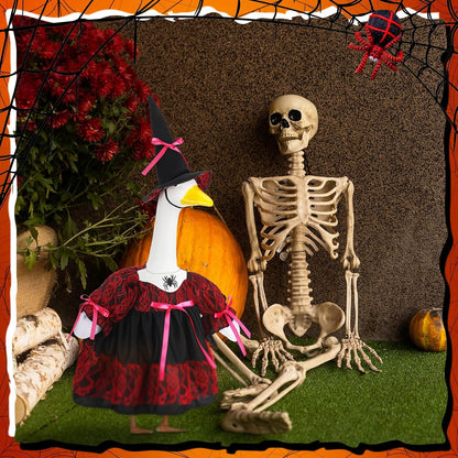 Suzile Halloween Porch Goose Outfit Witch Costume for 23" High Cement or Plastic Goose Clothes for Yard Lawn Outdoor Garden Patio Halloween Gothic Vampire Dress up Concrete Duck Statue Holiday Decor