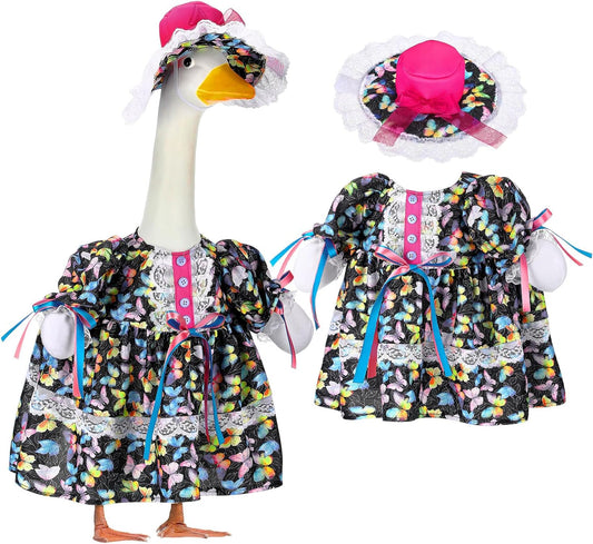 Suzile Porch Goose Outfit Butterfly Clothes for 23" High Cement or Plastic Goose Costume Dresses for Yard Lawn Outdoor Garden Patio Statue Holiday Spring Decor