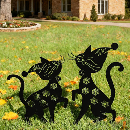 Metal Playing Cat Garden Decor for Outside (2 Pack), 14" Yard Art Stakes,Unique Gift for Kitty Lovers, Outdoor Lawn Statues and Weather Resistant Yard Art