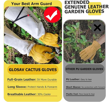 Gardening Gloves Thorn Proof for Rose Pruning & Cactus Trimming, Long Leather Garden Gloves for Women & Men (Medium)