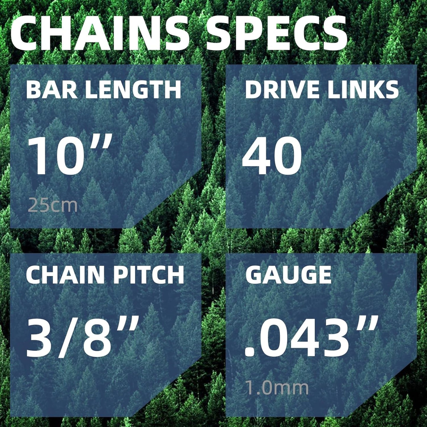 4 Pack 10 Inch Chainsaw Chain .043" Gauge 3/8" LP Pitch 40 Drive Links, Replacement Chain 10" Fits for Ryobi P546, Worx WG322, Echo, Milwaukee M18 FUEL Pole Saw, Echo and More R40