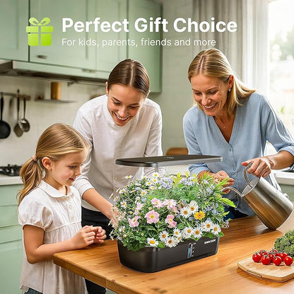 SUNCOZE Hydroponics Growing System Kit 12 Pods, Indoor herb Garden with 20W LED Grow Light, Visible Water Tank with Pump, 2.2"-12.4" Adjustable Height Indoor Gardening System, Gardening Gifts, Black