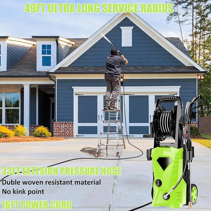 5000PSI Pressure Cleaner 2025 2.8GPM High Power Cleaner with 4 Pressure Nozzle and Soap Bottle for Home, Car Washing, Fence Cleaning, Patio (Green)