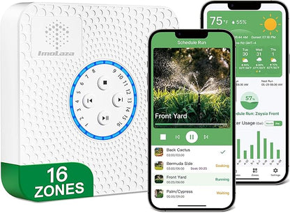 ImoLaza 16-Zone Indoor Smart WiFi Sprinkler System Controller, Easy Install Irrigation Timer for Lawn & Garden, Water-Saving Automatic Sprinkler Timer/Controller with Mobile App, Compatible with Alexa