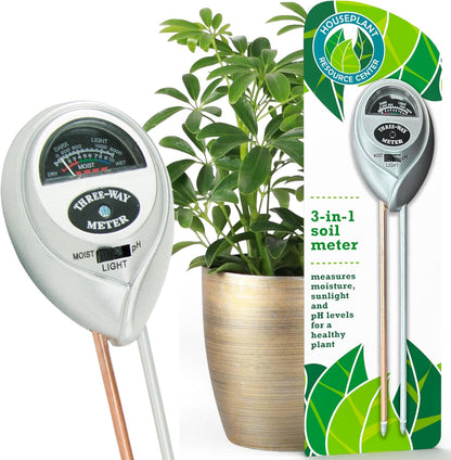 Houseplant Health Meter – 3-in-1 Tool to Prevent Overwatering, Root Rot & Leaf Burn | Test Soil Moisture, Sunlight & pH | Simple, Easy, Battery-Free | Suitable for Indoor, Outdoor & Potted Plants