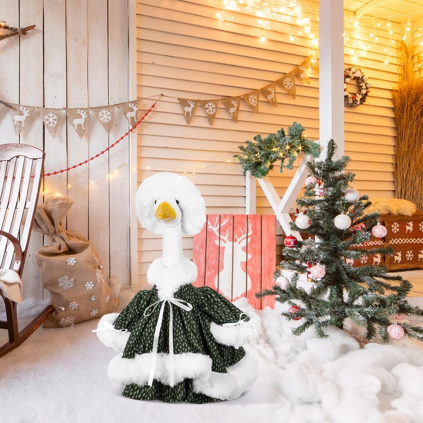 Suzile Winter Christmas Goose Outfit Dresses Clothes for 23" High Cement or Plastic Porch Goose Costume for Yard Lawn Outdoor Garden Patio Statue Xmas Santa Holiday Decor