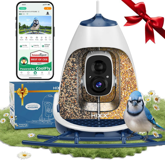 Smart Bird Feeder with Camera Solar Powered, Wireless Outdoor Smart Birdhouse with Built-in 2K HD Camera, Dual Seed Chambers & Spill Resistant, Motion Alerts & App Sharing–Ideal for Bird Lovers